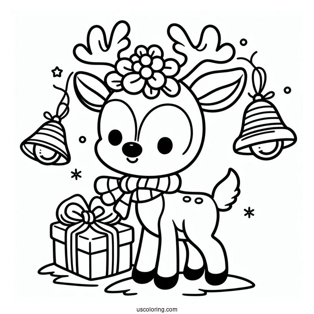 Rudolph Coloring Page With Bells Over His Head