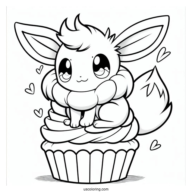 Cute Sylveon Coloring Page Sitting On Top Of Cupcake