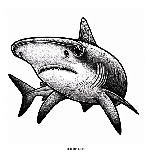 Front View Of Realistic Hammerhead Shark Coloring Page