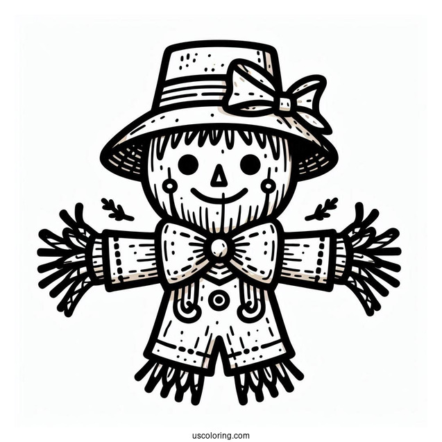 Simple Scarecrow Coloring Page With A Bowtie For Kids