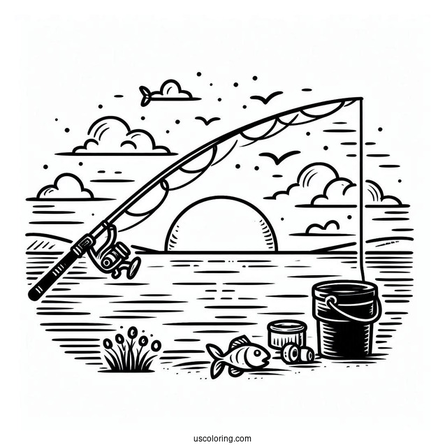 Fishing Coloring Page Of Gone Fishing With Rod And Bobber