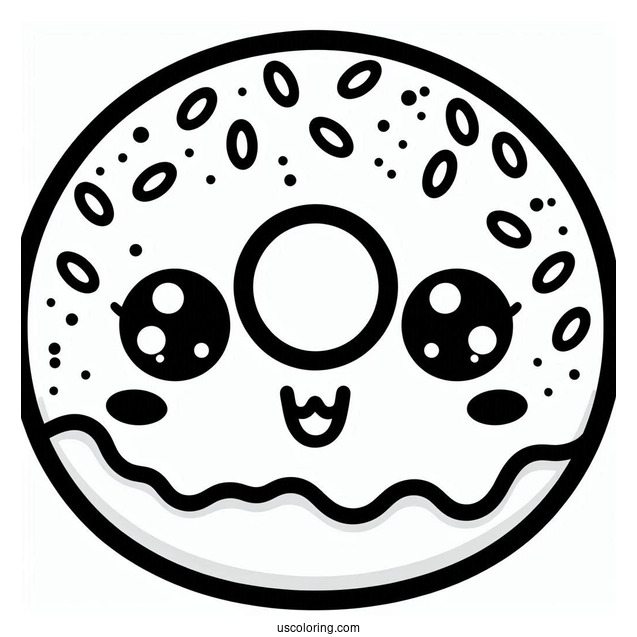 Cute Kawaii Smiling Donut Coloring Page