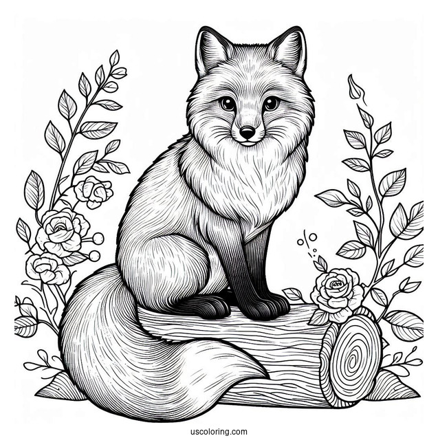 Adult Fox Coloring Page Sitting On Wood