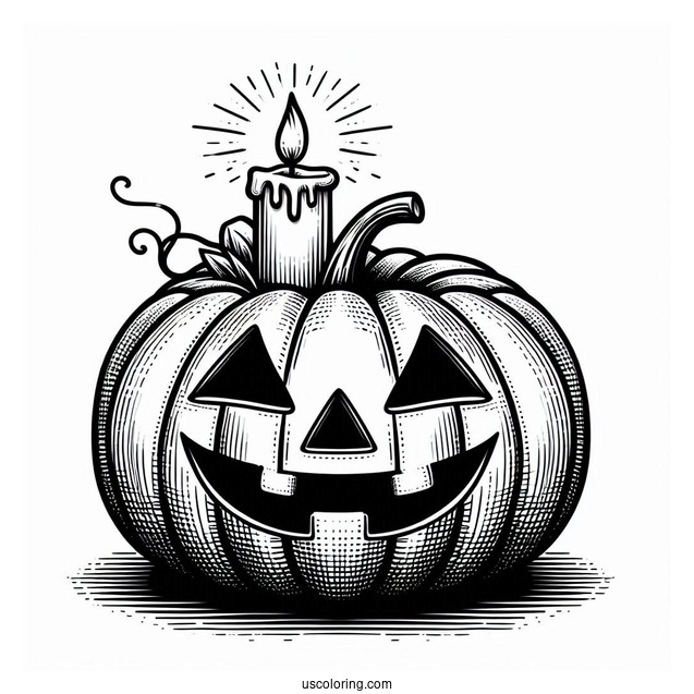 Pumpkin Coloring Page Of Lit Candle Above A Jack O Lantern