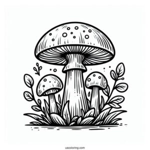 Beautiful Mushroom Coloring Page Growing With Weeds