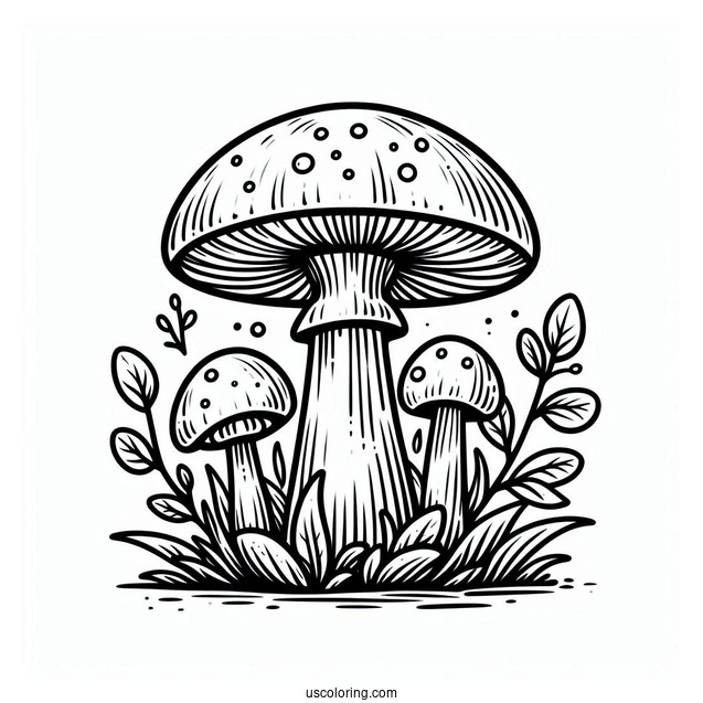 Beautiful Mushroom Coloring Page Growing With Weeds