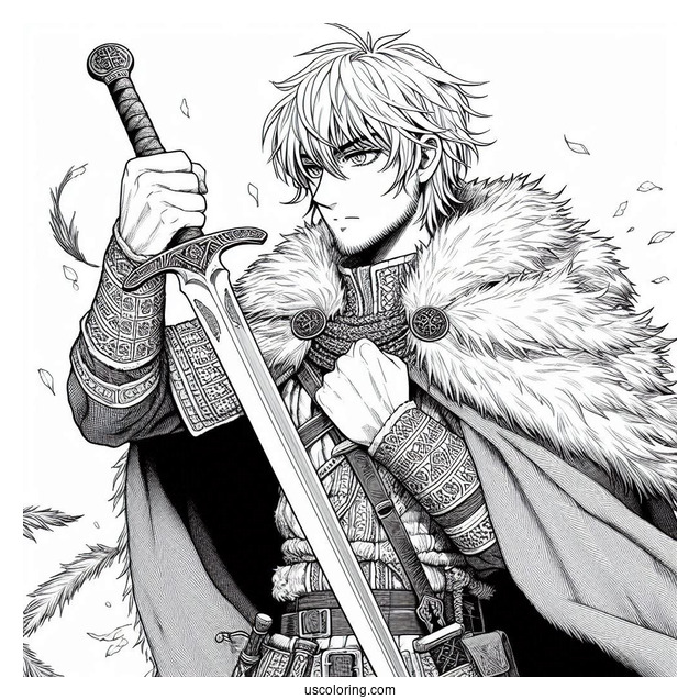 Manga Coloring Page Of Vinland Saga Thorfinn Holding Dagger