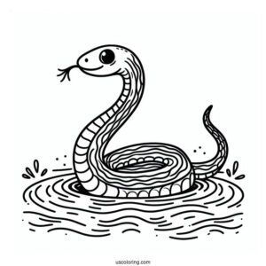 Coloring Page Of a Sea Snake In The Water