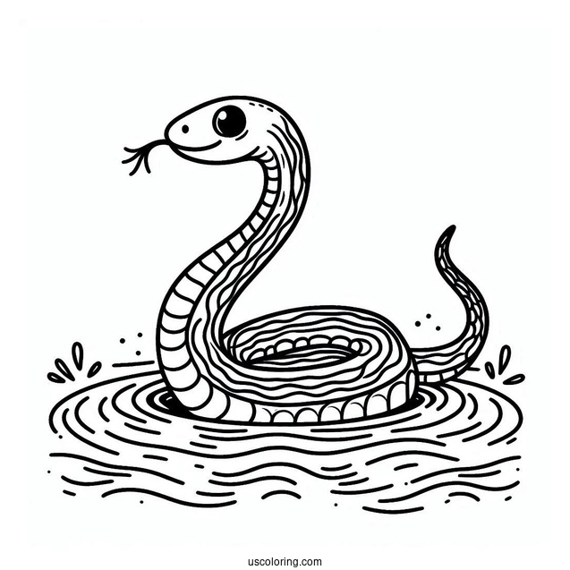 Coloring Page Of a Sea Snake In The Water