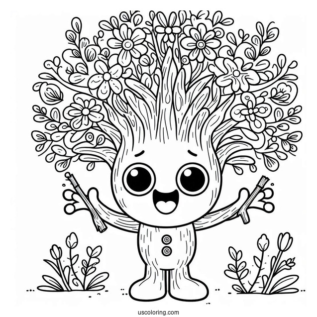 Happy Sprunki Coloring Page Of Mr Tree