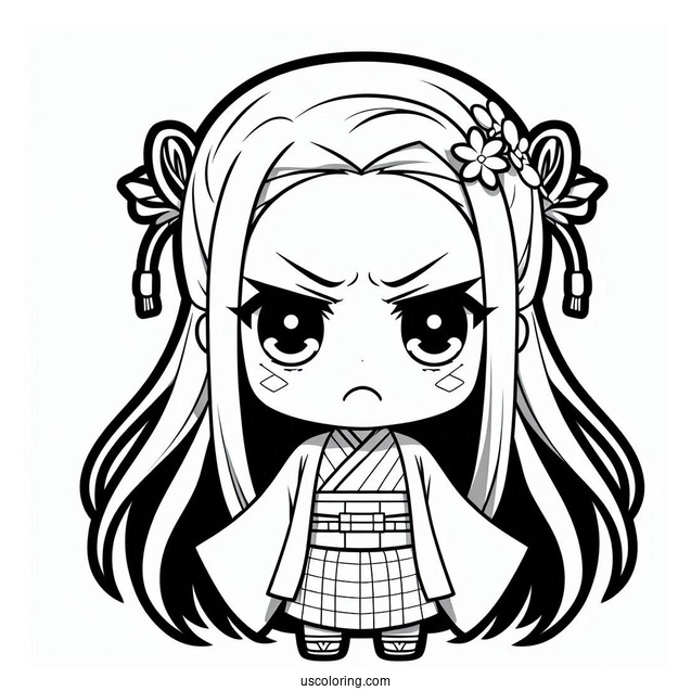 Angry Chibi Nezuko Coloring Page For Preschoolers