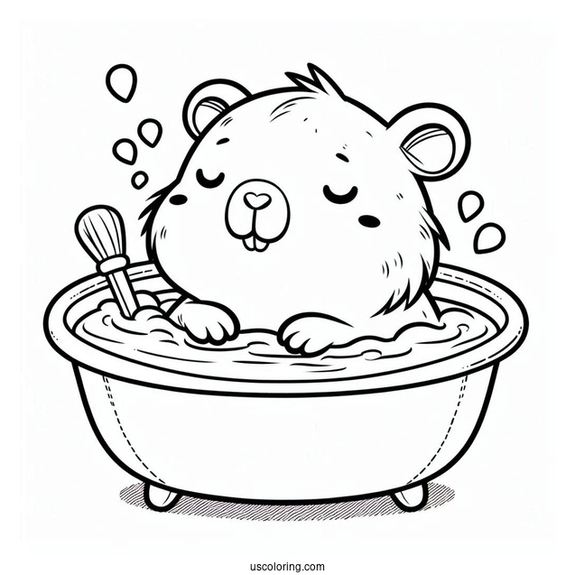 Chibi Capybara Coloring Page Sleeping On The Bath