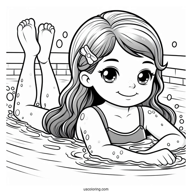 Kids Swimming Coloring Page In The Pool