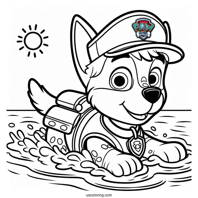 Chase From Paw Patrol Swimming In Water