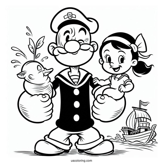 Popeye Coloring Page The Sailor Man Carrying Olive Oyl On His Shoulder