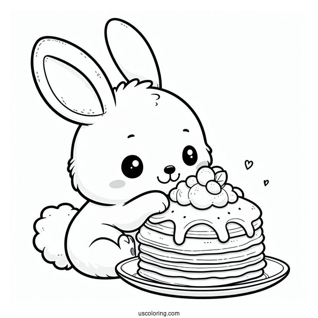 Simple Bunny Eating Fluffy Pancake Coloring Page For Preschoolers