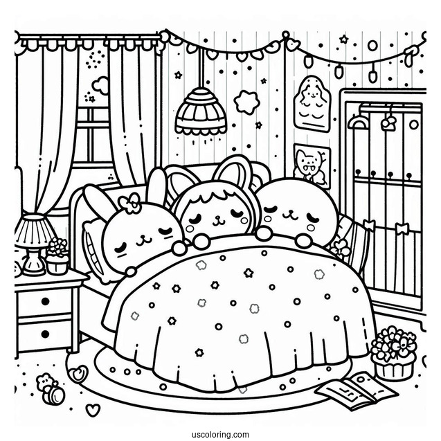Detailed Pompompurin And Friends Sleeping In Bedroom