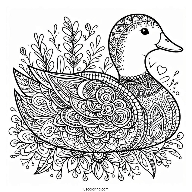 Intricate Duck Mandala with Floral Patterns Coloring Page For Adults