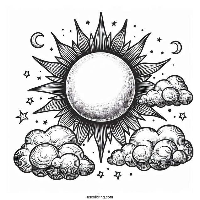 Detailed Sun In The Sky With Clouds