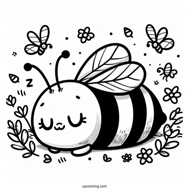 Sleeping Bee Coloring Page For Preschoolers