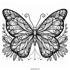 Pretty Butterfly With Detailed Wings To Color