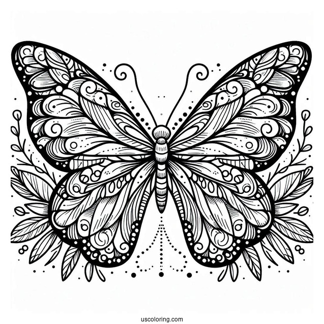 Pretty Butterfly With Detailed Wings To Color