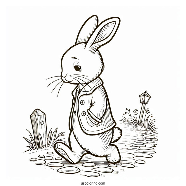 Easy Peter Rabbit Coloring Page Walking Down A Path