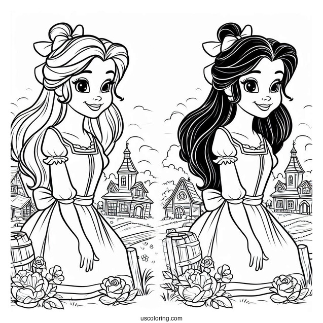 Smiling Belle In Her Village To Color