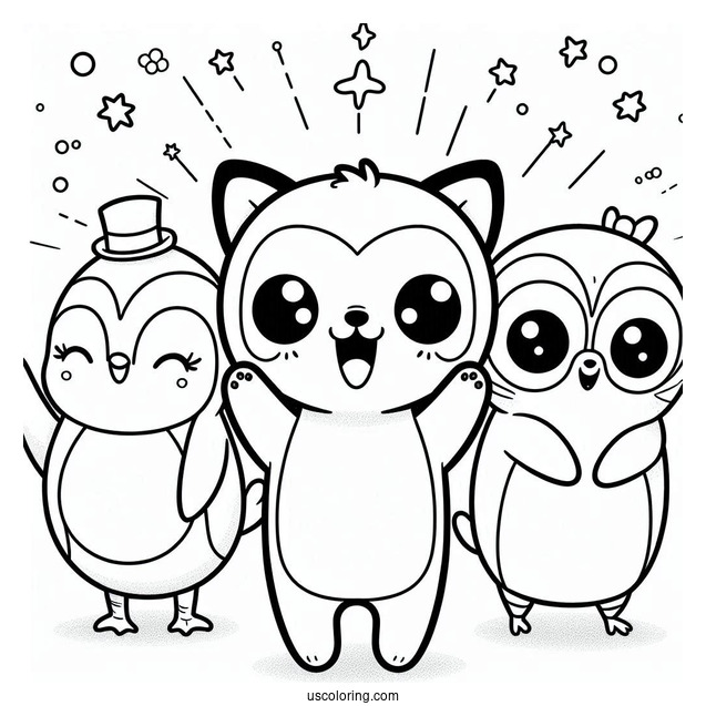 Smiling Critters Coloring Page Characters Cheering