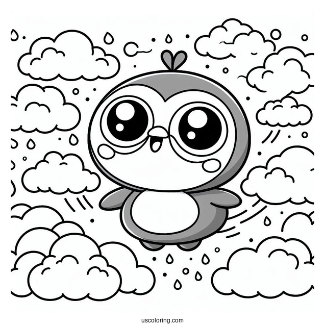 Easy Pororo Coloring Page In The Clouds For Kids