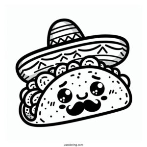 Kawaii Mexican Taco Coloring Page With Mustache