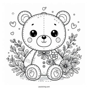 Teddy Bear Coloring Page With Button Eyes