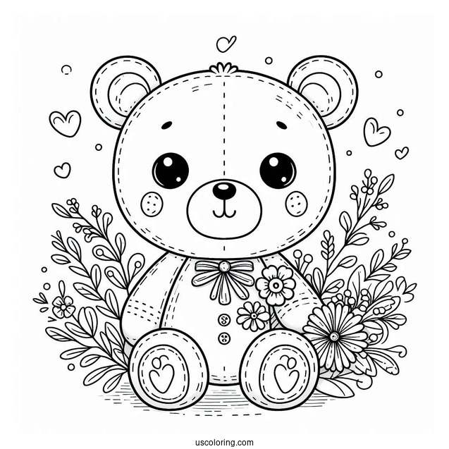 Teddy Bear Coloring Page With Button Eyes