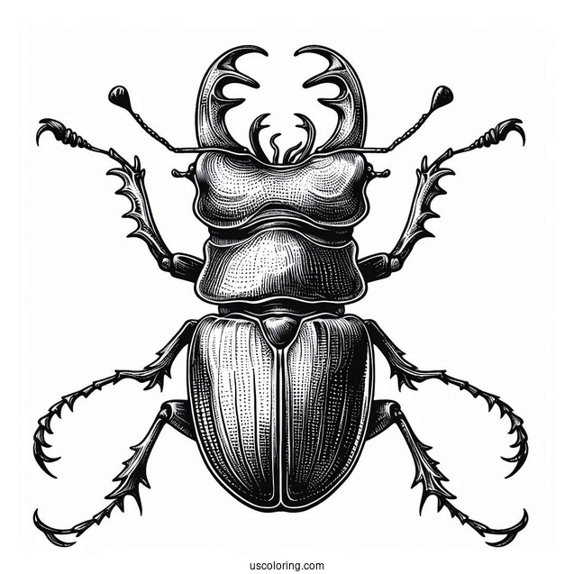 Stag Beetle Coloring Page With Textured Exoskeleton