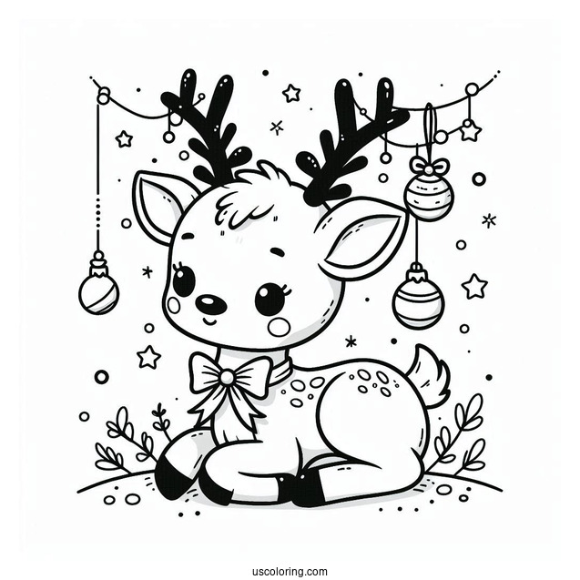Cute Reindeer With Christmas Ornaments Hanging From Antlers