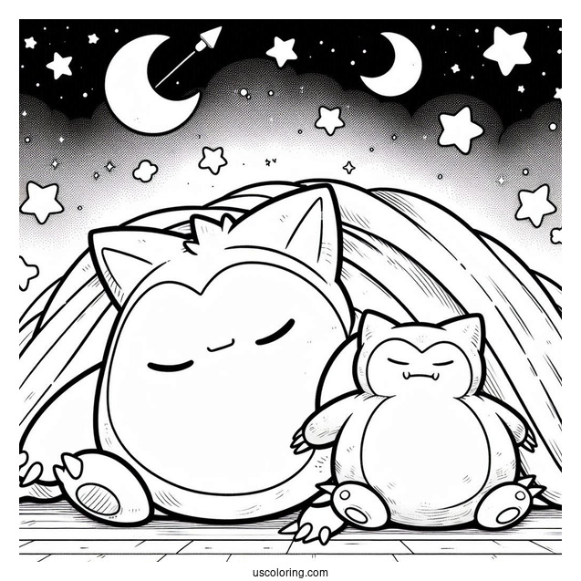 Detailed Munchlax And Snorlax Coloring Page Sleeping Under The Stars