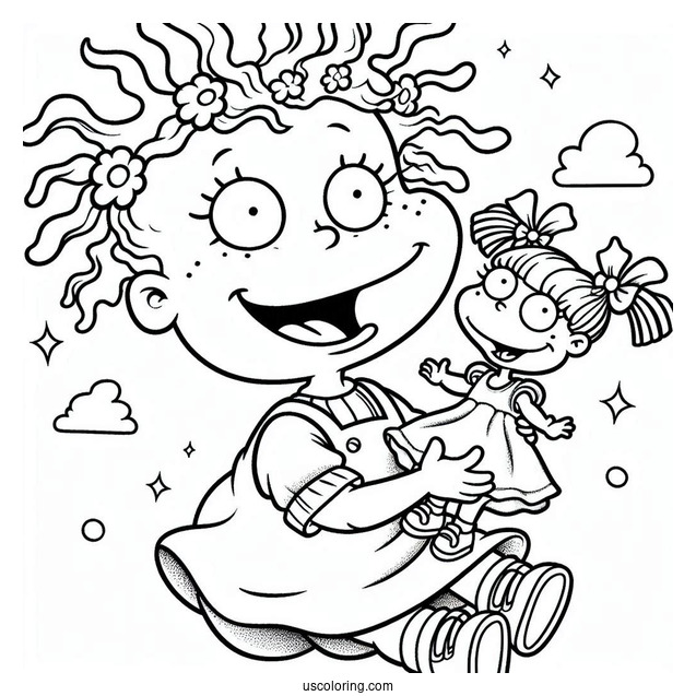Rugrats Coloring Page Of Simple Angelika Pickles Smiling While Holding Doll