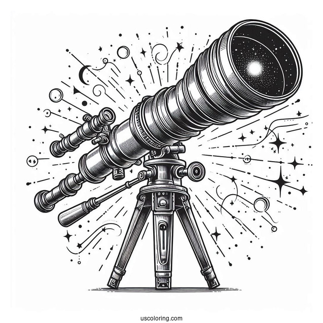 Science Coloring Page Of Detailed Refractor Telescope