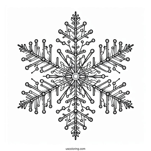 Stellar Dendrite Snowflake Coloring Page Outline