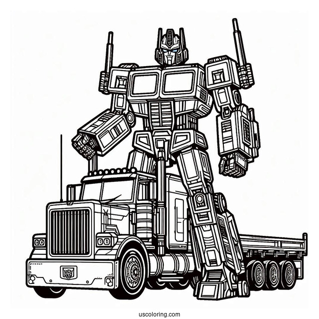 Autobot And Truck Optimus Prime Coloring Page