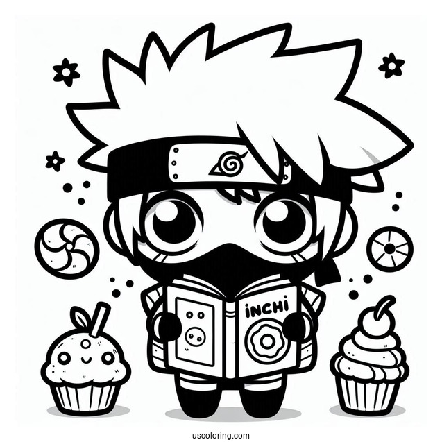 Kawaii Kakashi Coloring Page Holding An Icha Icha Book For Kids