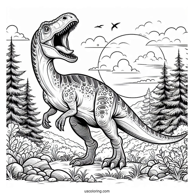 Roaring Parasaurolophus Coloring Page In The Forest