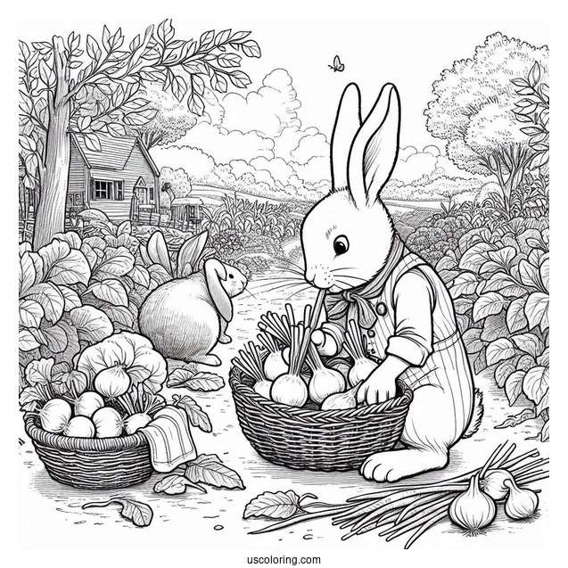 Peter Rabbit Coloring Page Harvesting Garlics With Benjamin Bunny