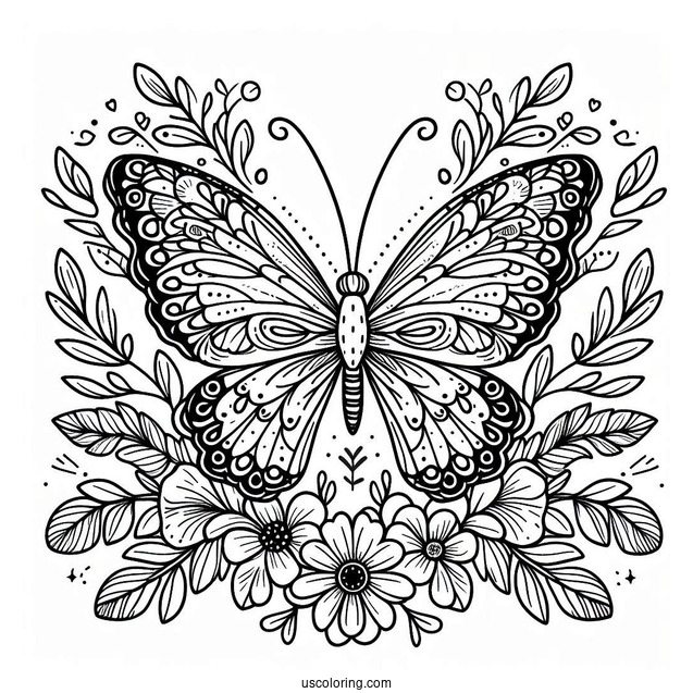 Butterfly With Floral Wings Coloring Page