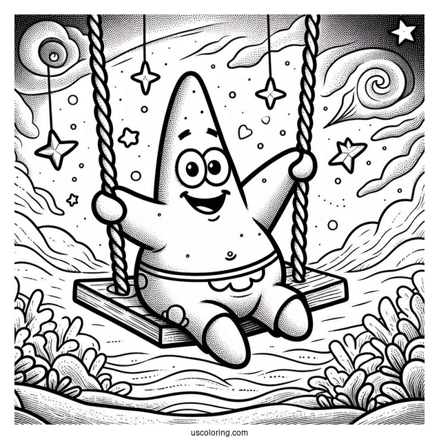 Detailed Patrick Star Coloring Page On A Swing