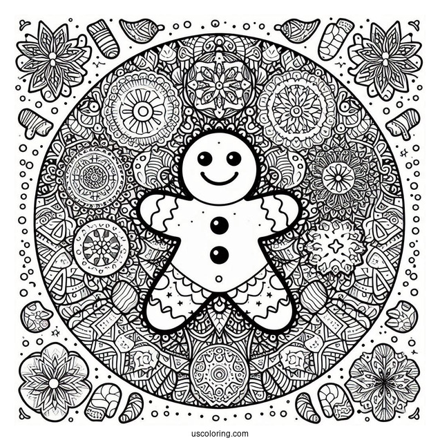 Full Page Gingerbread Christmas Mandala Coloring Page