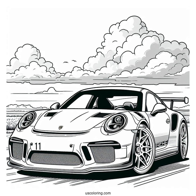 Porsche Coloring Page GT3 Angled View