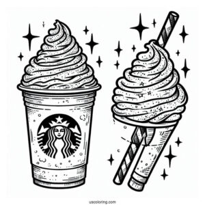 Easy Starbucks Coloring Page Of Frappe With Straw Outline For Kids