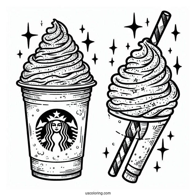 Easy Starbucks Coloring Page Of Frappe With Straw Outline For Kids