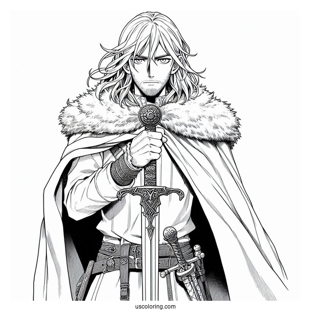 Manga Coloring Page Of Vinland Saga Thorfinn Holding Dagger